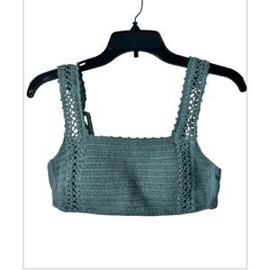 Hula Honey Green Bohemian Crochet Knit Ligtly Padded Bikini Top Women’s Medium